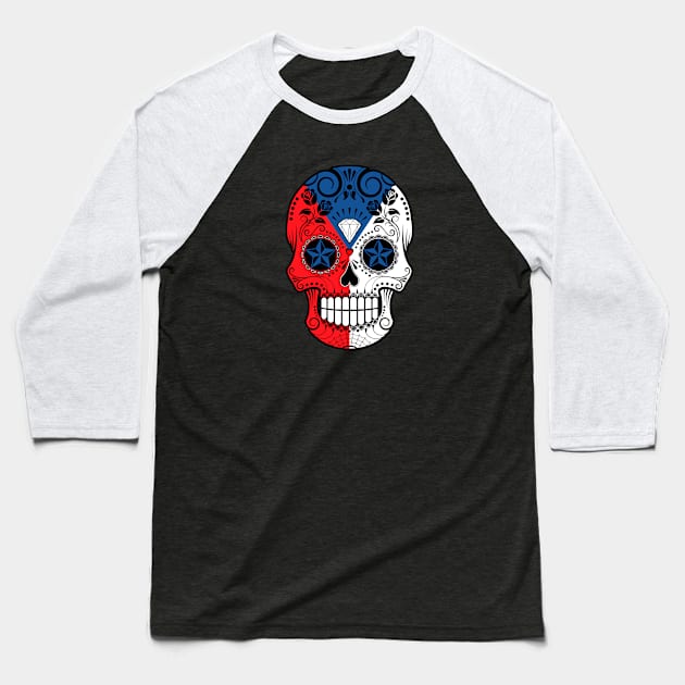 Czech Flag Sugar Skull with Roses Baseball T-Shirt by jeffbartels